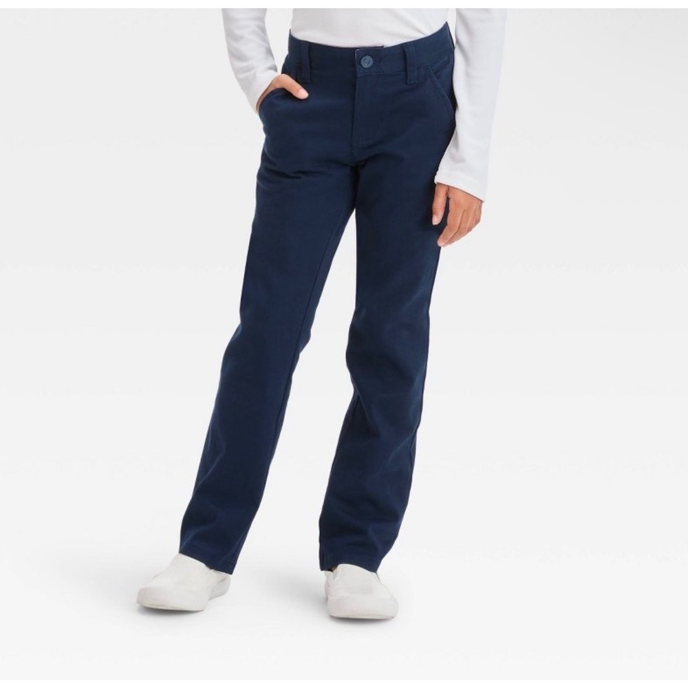 Cat & Jack Girls Navy Blue Straight Leg School Uniform Chino Pants Size‎ 12 NWT